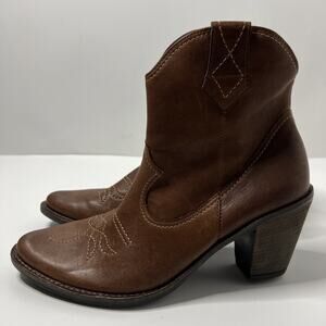 Women's Paul Green Ankle Boots Brown Leather Cowgirl Boots US Size 6.5